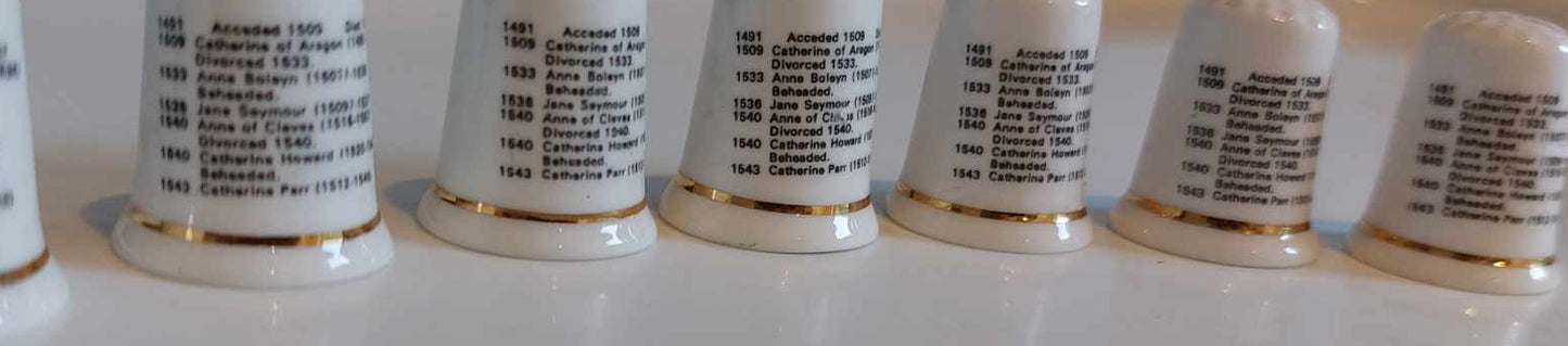 English Bone China - King Henry VIII & His Six Wives - Set of 7 Thimbles