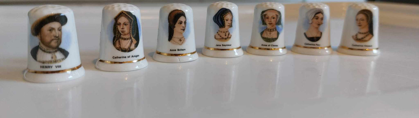 English Bone China - King Henry VIII & His Six Wives - Set of 7 Thimbles