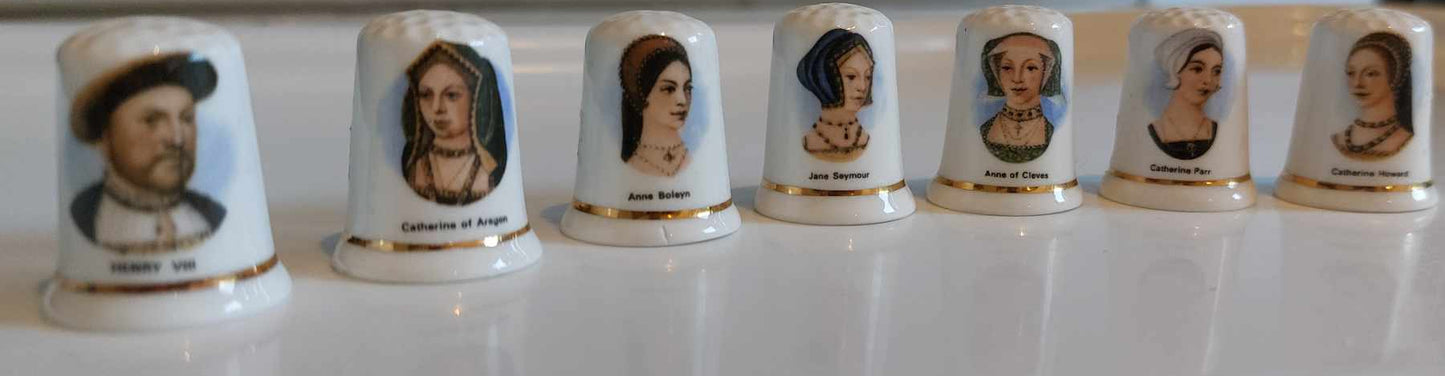 English Bone China - King Henry VIII & His Six Wives - Set of 7 Thimbles