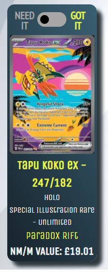 Pokemon Card Tapu Koko ex 247/182 Paradox Rift Special Illustration
