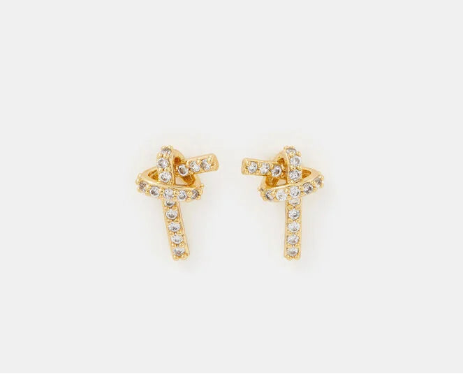 14ct Gold-Plated Diamante Knot Style Earrings