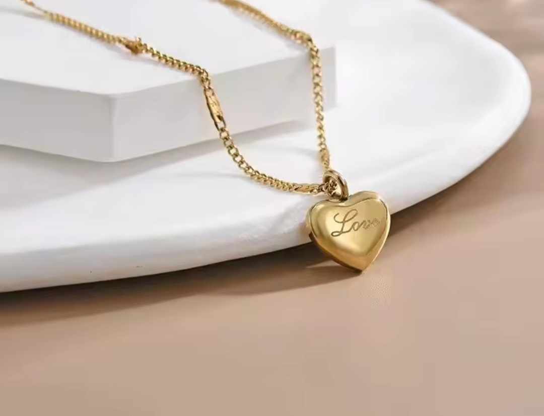 Heart shaped Necklace stamped Love  "Costume Jewellery"