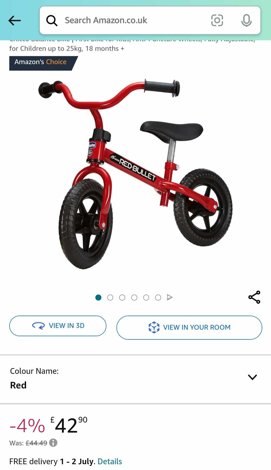 Chicco Red Bullet Balance Bike (RED/GREE)