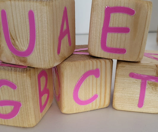 Wooden Children's ABC blocks 4cm by 4cm (girl) PINK