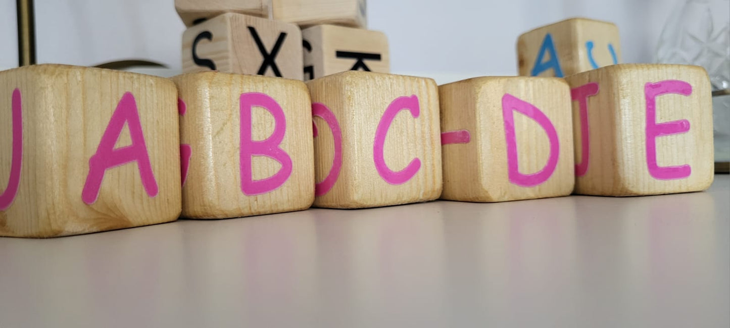 Wooden Children's ABC blocks 4cm by 4cm (girl) PINK