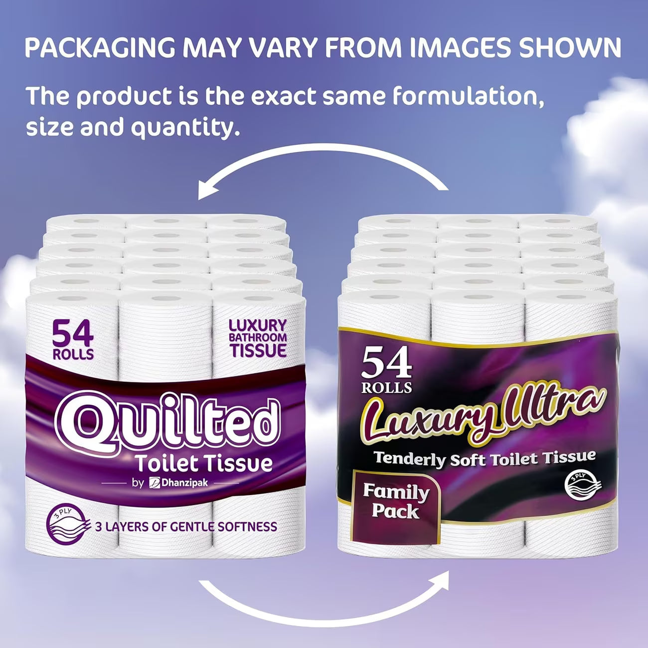 54 Rolls of 3-Ply Premium Quilted Toilet Paper