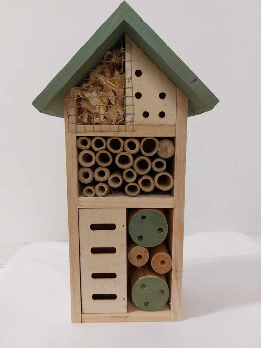 Natural Wood Insect Bee Hotel House - Green