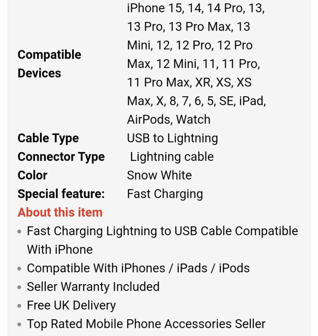 1 meter iphone charger cable