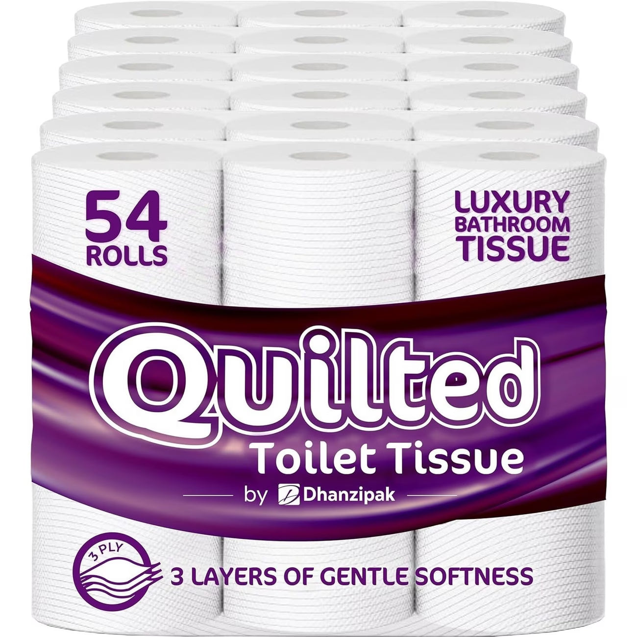 54 Rolls of 3-Ply Premium Quilted Toilet Paper