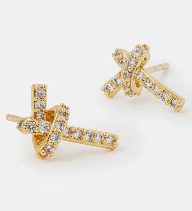 14ct Gold-Plated Diamante Knot Style Earrings