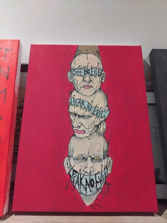 26 INCH BY 16 INCH CANVAS SEE NO EVIL, HEAR NO EVIL, SPEAK NO EVIL